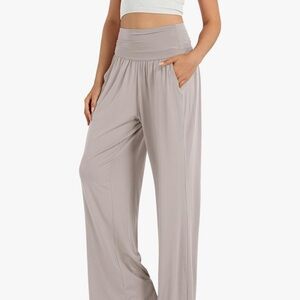 ODODOS Wide Leg Palazzo Lounge Pants with Pockets Taupe XL